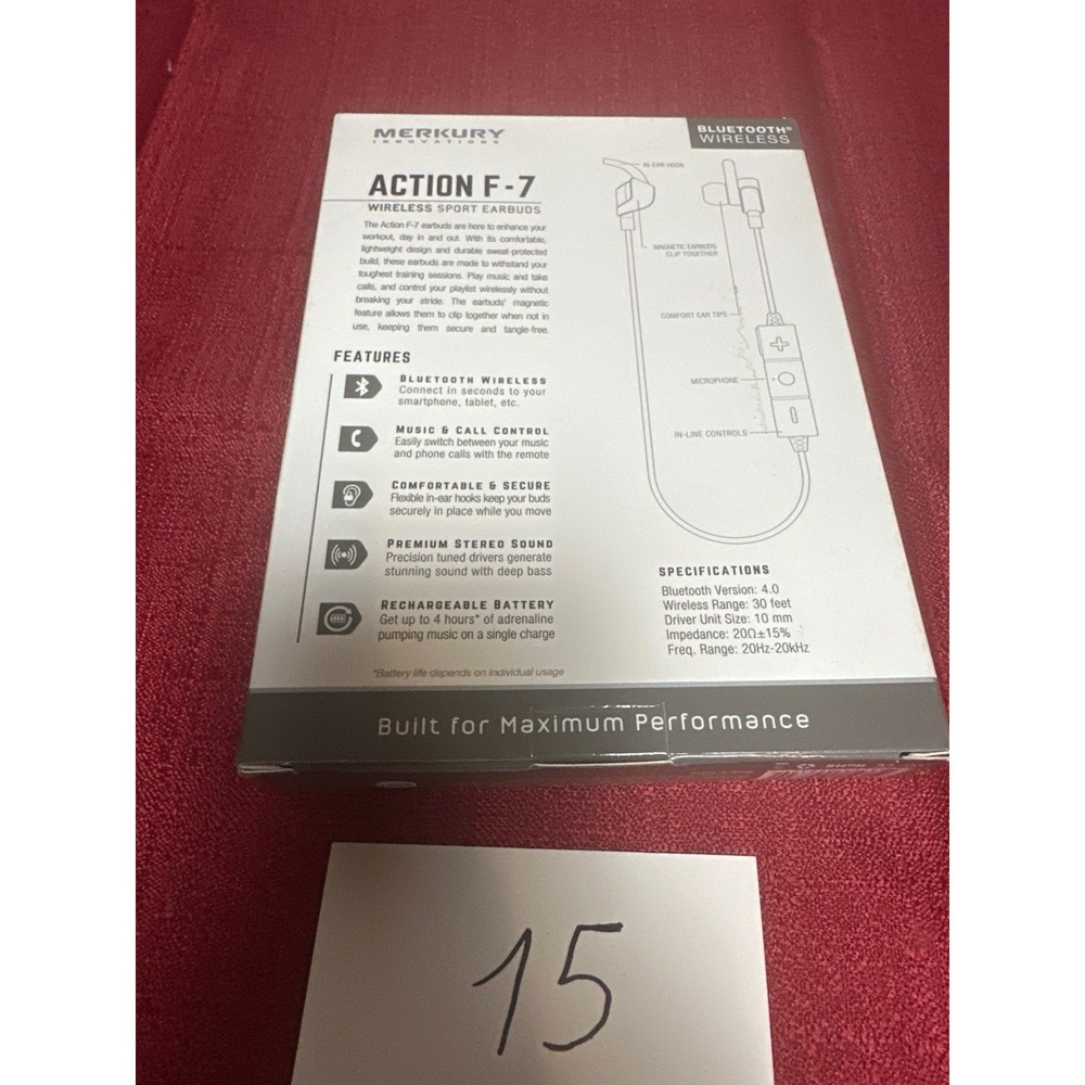 Merkury Action F-7 Wireless Sport Bluetooth Earbuds Mic Black MI-BTE22-103 NEW